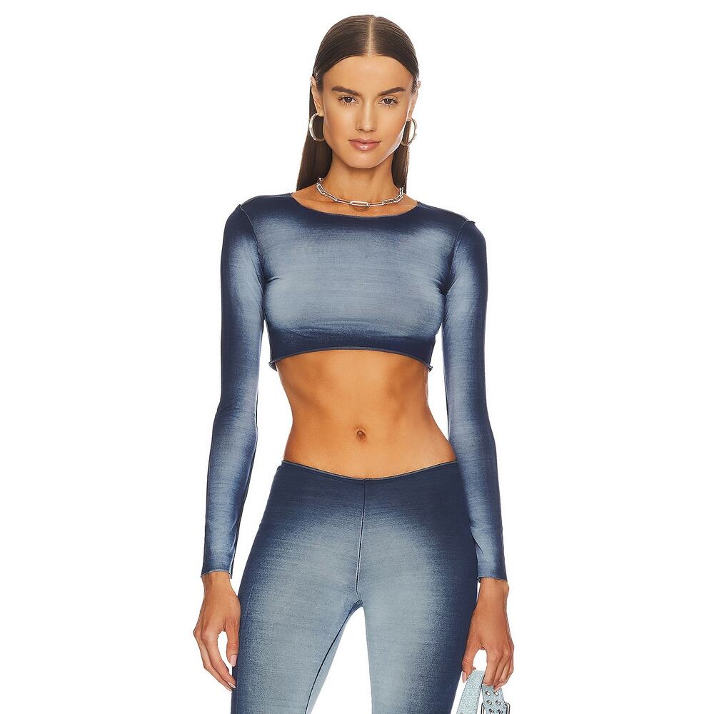 Revolve Basic Cropped T-shirt Knorts Knit Denim  (S, NWT)